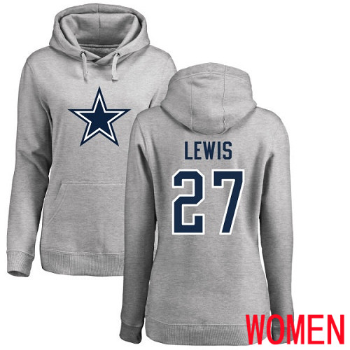 Women Dallas Cowboys Ash Jourdan Lewis Name and Number Logo 27 Pullover NFL Hoodie Sweatshirts